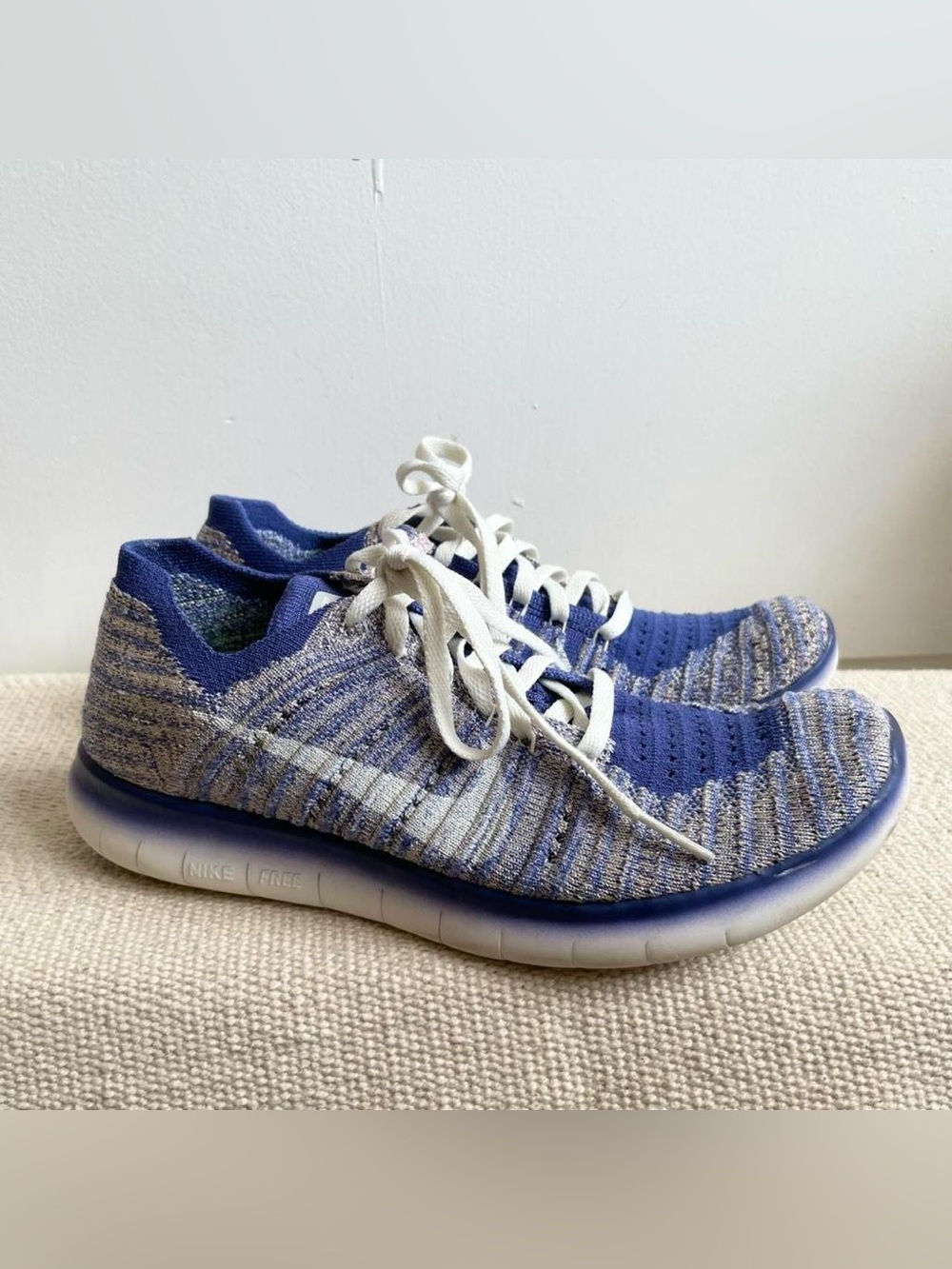 Nike Free RN Flyknit GS Sneakers Metallic Purple Youth Girls Size 5